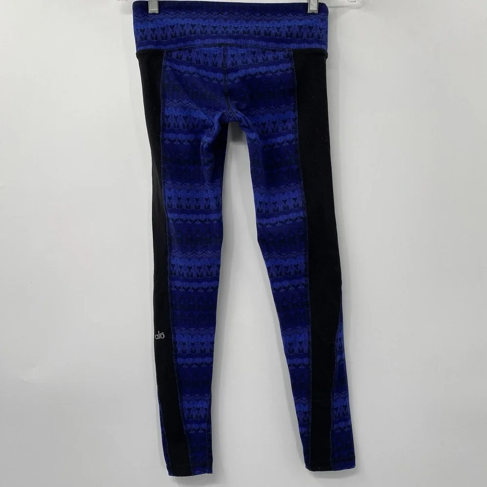 Alo Yoga Leggings Womens XS Blue‎ Black Geometric Chevron Print High Rise Tights